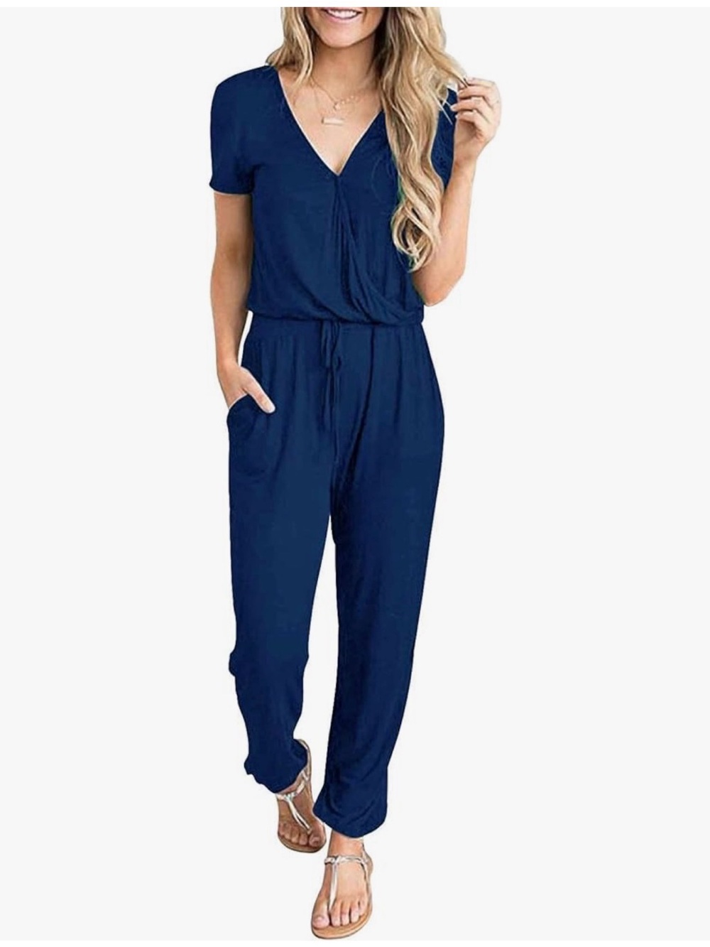 Women’s Blue Wrap-Front Jumpsuit